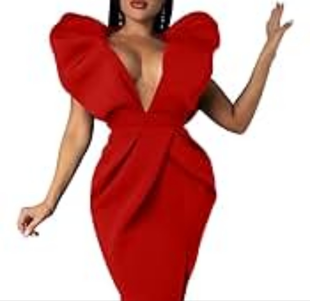 Deep V Cut Sexy Red Dress - Picture 6 of 6